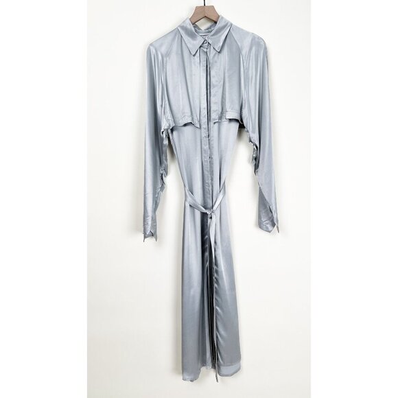 New Sabina Musayev Marella Midi Maxi Dress Trench Coat Belted Silky Cape Fantasy - Picture 8 of 15